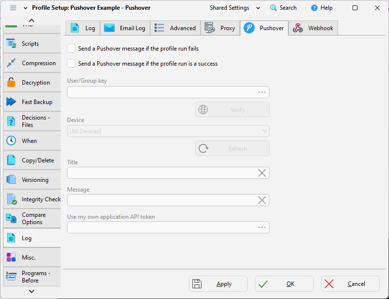 Pushover settings